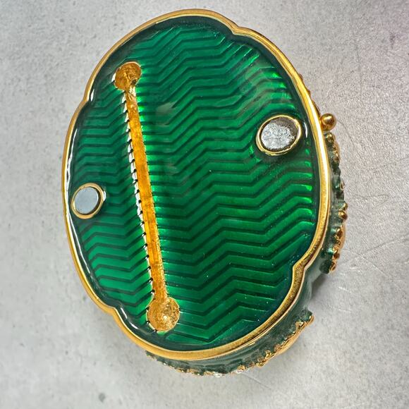 Joan Rivers Trinket Box Taj Mahal AB Crystal Green Enamel Gold Tone Brooch - Picture 8 of 11